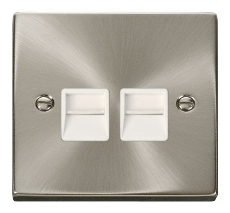 Click Deco Satin Chrome Twin Telephone Secondary Socket White Insert VPSC126WH