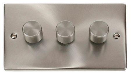 Click Deco Satin Chrome 3 Gang 2 Way 100W LED Dimmer Switch | VPSC163