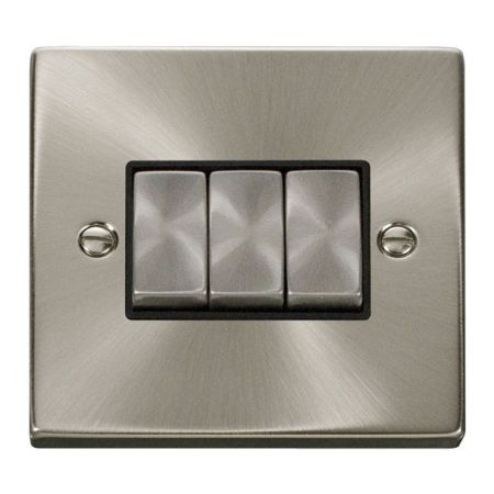 Click Deco Ingot Satin Chrome 3 Gang Light Switch Black Insert VPSC413BK