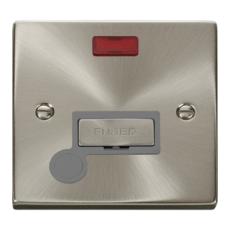 Click Deco Ingot Satin Chrome Unswitched Fused Spur Flex Outlet & Neon Grey Insert | VPSC553GY