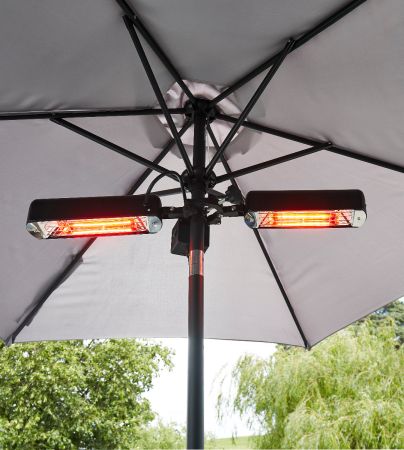 Forum Zink Outdoor IPX3 2 x 900W Rectangle Head Parasol Radiant Heater | ZR-37448-BLK